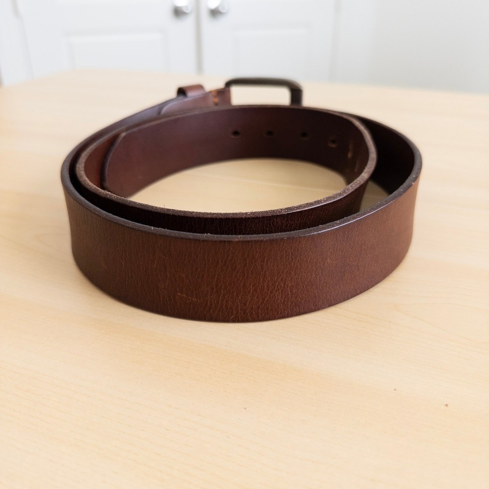 Mens Leather Belt Size 46 Brown Gunmetal Buckle Heritage Preppy Office Classic - Picture 5 of 6